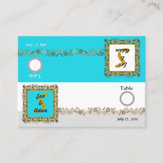Tischnummer Wedding Blue Gold Leaf Platzkarte (Vorderseite)