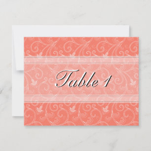 Tischnummer Wedding Card - Coral Orange Bloral