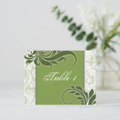 Tischnummer Wedding Card - Elegante grüne Wirbel (Stehend Vorderseite)