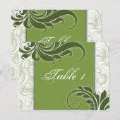 Tischnummer Wedding Card - Elegante grüne Wirbel (Vorne/Hinten)