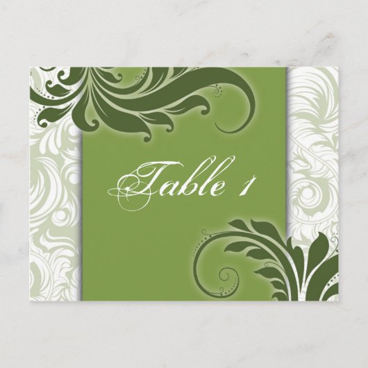 Tischnummer Wedding Card - Elegante grüne Wirbel (Vorderseite)