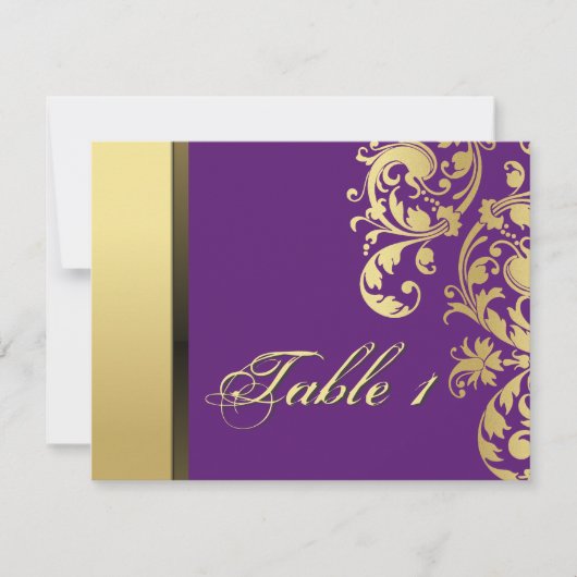 Tischnummer Wedding Card - Lila & Gold Floral (Vorderseite)