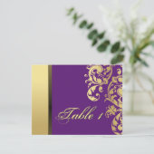 Tischnummer Wedding Card - Lila & Gold Floral (Stehend Vorderseite)