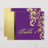 Tischnummer Wedding Card - Lila & Gold Floral (Vorne/Hinten)
