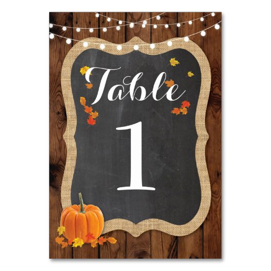 Tischnummer Wedding Rustic Wood Fall Pumpkin (Rückseite)