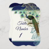 Tischnummer Wedding Vintag Peacock Feather Navy (Vorne/Hinten)