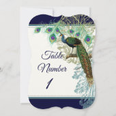 Tischnummer Wedding Vintag Peacock Feather Navy (Rückseite)