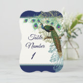 Tischnummer Wedding Vintag Peacock Feather Navy (Stehend Vorderseite)