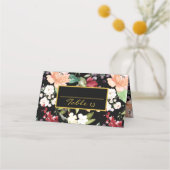 Tischnummer | Willkommen Elegant Black Gold Floral Platzkarte (Vorderseite)