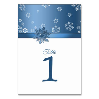 Tischnummer Winter Blue and White Snowflakes
