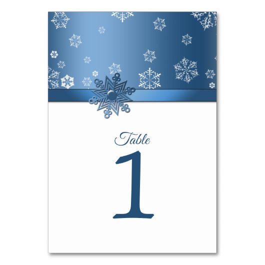 Tischnummer Winter Blue and White Snowflakes (Vorderseite)
