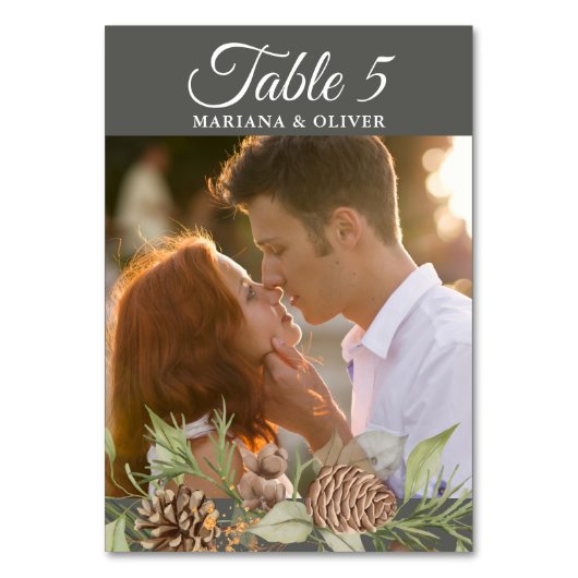 Tischnummer Winterpine Stone Gray Wedding (Vorderseite)