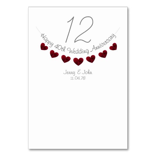 Tischnummer zum 40. rubinischen Hochzeitstag (Rückseite)