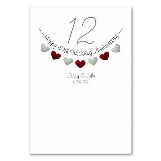 Tischnummer zum 40. rubinischen Hochzeitstag (Vorderseite)