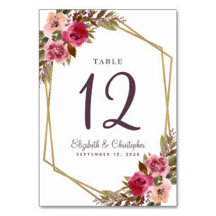 Tischnummer zur Hochzeit Floral Gold Geometrisch V