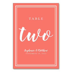 Tischnummer Zwei Coral Wedding Simple