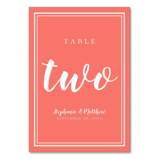 Tischnummer Zwei | Coral Wedding Simple (Vorderseite)