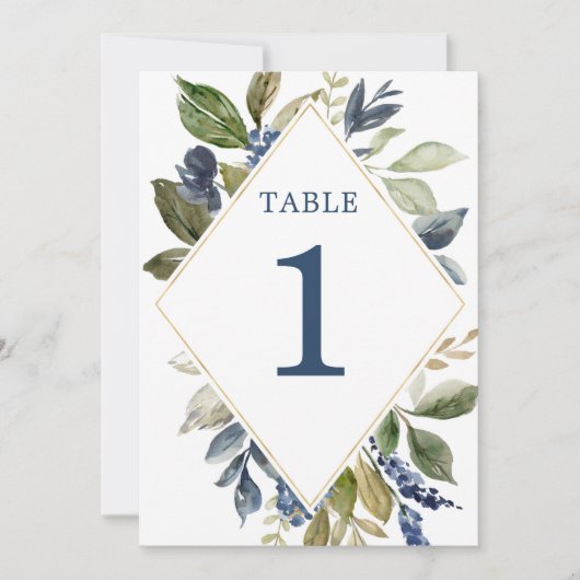 Tischnummern aus blauem, goldgelbem Blattwerk (Vorderseite)