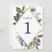 Tischnummern aus blauem, goldgelbem Blattwerk (Rückseite)