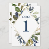 Tischnummern aus blauem, goldgelbem Blattwerk (Vorne/Hinten)