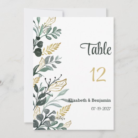 Tischnummern aus botanischem Aquarellgold (Vorderseite)