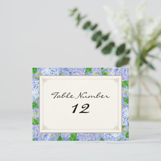 Tischnummern Blue Hydrangea Lace Floral Formal (Stehend Vorderseite)