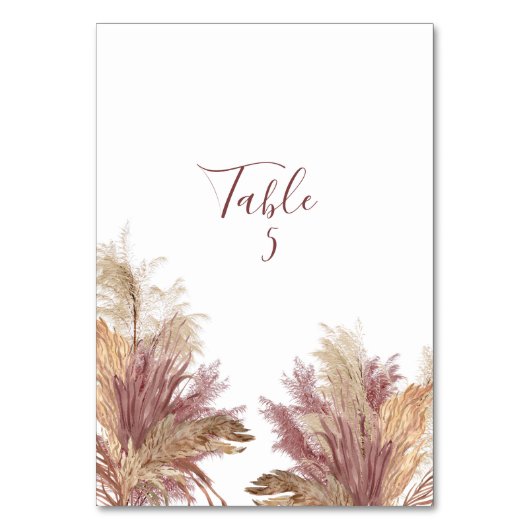 Tischnummern Card Pampas Elegance Mauve Pink (Vorderseite)