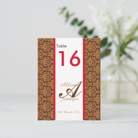 Tischnummern Damask Brown Orange Red (Stehend Vorderseite)