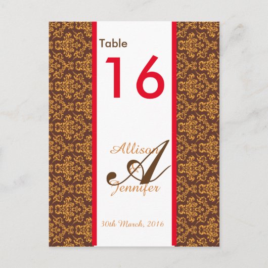 Tischnummern Damask Brown Orange Red (Vorderseite)