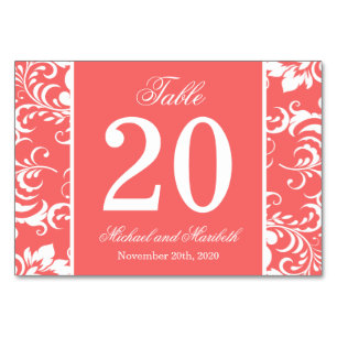 Tischnummern der Damassohle (Koralle / Weiß)