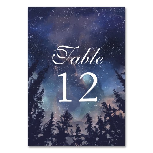 Tischnummern der Hochzeit von Starry Night Forest (Vorderseite)