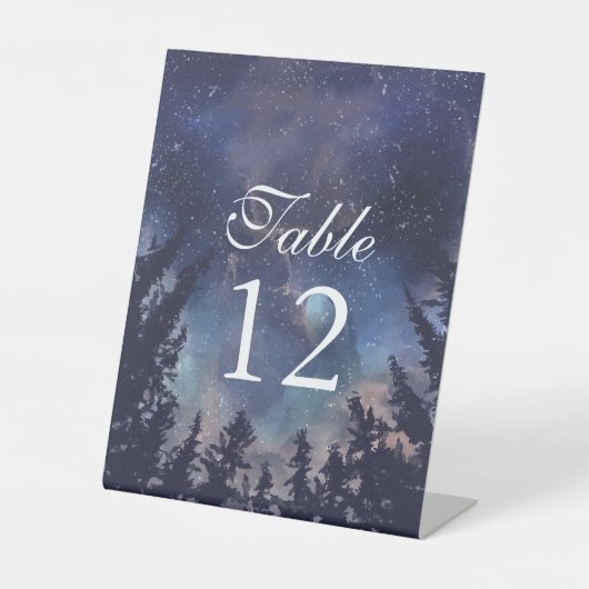 Tischnummern der Hochzeit von Starry Night Forest Sockelschild (Vorderseite)