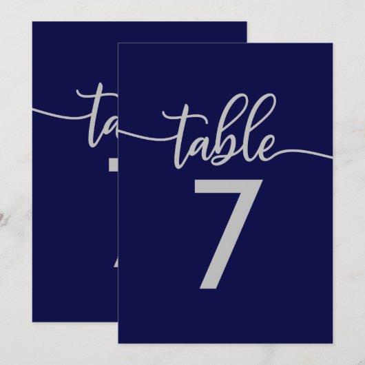 Tischnummern | Elegant Navy Blue Silver Wedding (Vorne/Hinten)