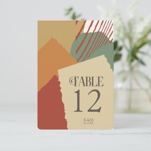 Tischnummern für Hochzeiten in Farbblöcken Herbst- (Stehend Vorderseite)