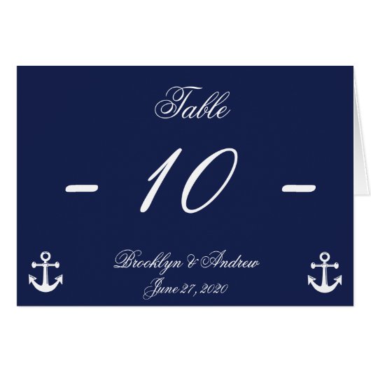 Tischnummern für Hochzeiten in Navy und White (Vorderseite (Horizontal))