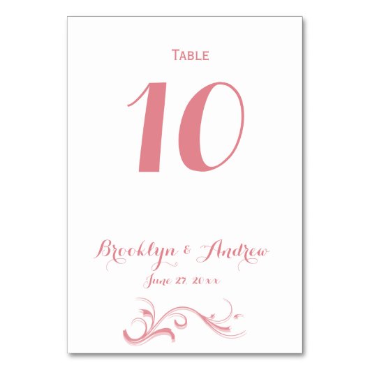 Tischnummern für Hochzeiten in Weiß und Rosa (Vorderseite)