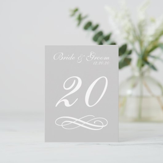 Tischnummern für Skripte Geblüht (Silber / Weiß) (Stehend Vorderseite)