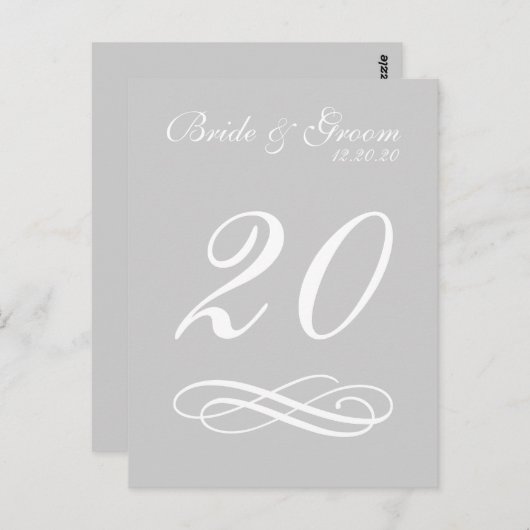 Tischnummern für Skripte Geblüht (Silber / Weiß) (Vorne/Hinten)