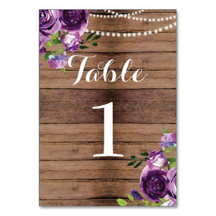 Tischnummern Hochzeit Lila rustikale Blume Holz