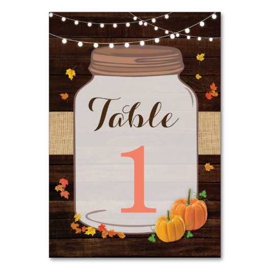 Tischnummern Hochzeit rustikale Jar Pumpkin Cards (Rückseite)
