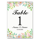 Tischnummern Hochzeit Wasserfarbenflora Elegant (Rückseite)
