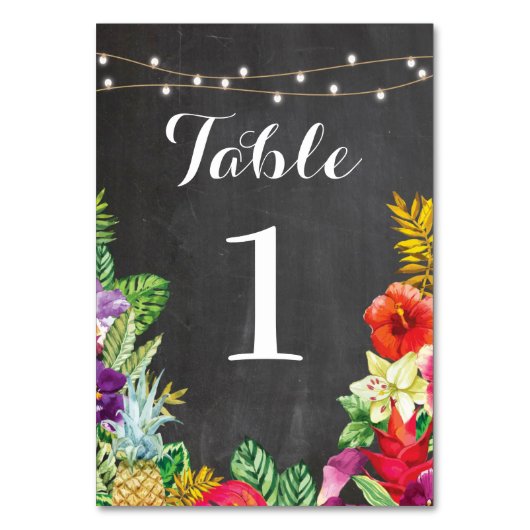 Tischnummern Hochzeitspazierkarten Aloha Tropical  (Rückseite)