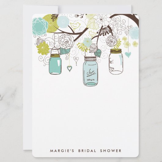 Tischnummern-Karte für blaue und grüne Mason Jars Einladung (Rückseite)