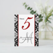 Tischnummern-Karten Damask Red Postkarte (Stehend Vorderseite)