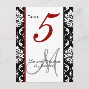 Tischnummern-Karten Damask Red Postkarte