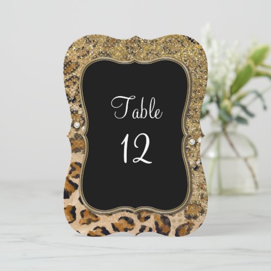 Tischnummern Natural Gold Glitzer Leopard Muster (Stehend Vorderseite)