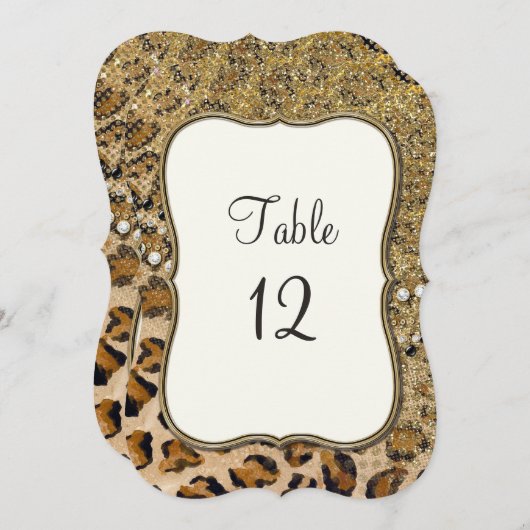 Tischnummern Natural Gold Glitzer Leopard Muster (Vorne/Hinten)