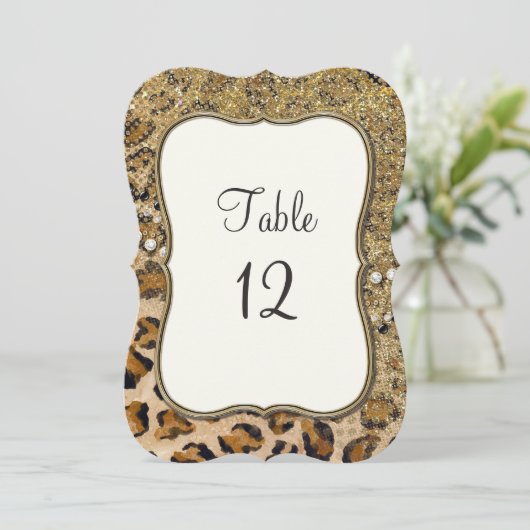 Tischnummern Natural Gold Glitzer Leopard Muster (Stehend Vorderseite)