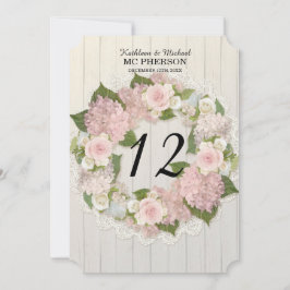 Tischnummern Pink Hydrangea Rose Spitzen Rustikale