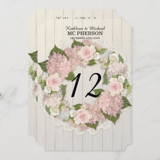 Tischnummern Pink Hydrangea Rose Spitzen Rustikale (Vorne/Hinten)